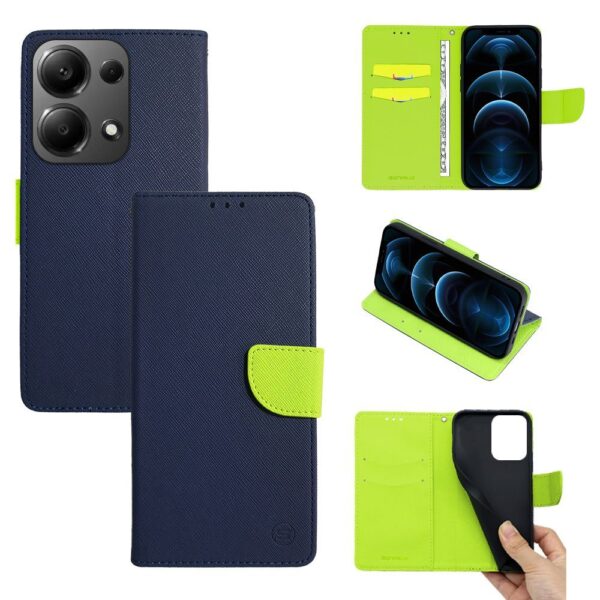 Θήκη Πορτοφόλι Sonique Trend Wallet Xiaomi Redmi Note 13 Pro 4G / Poco M6 Pro 4G Σκούρο Μπλε / Λαχανί