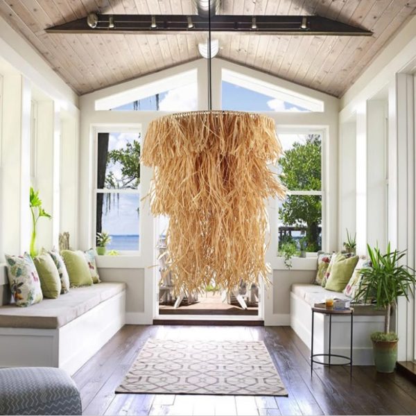 Φωτιστικό μονόφωτο "KINAROS" από ψάθα σε φυσικό χρώμα Ε27 Φ40x50